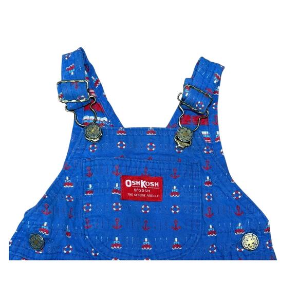 Vintage OshKosh B’gosh Sailor Nautical Shortalls 6-9 Mos Romper Vestback USA - Picture 2 of 10